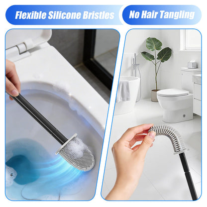 Toilet Brush, 1 Pack Bathroom Silicone Toilet Brushes and Holder Sets with No-Slip Long Plastic Handle and Soft Flexible Bristles