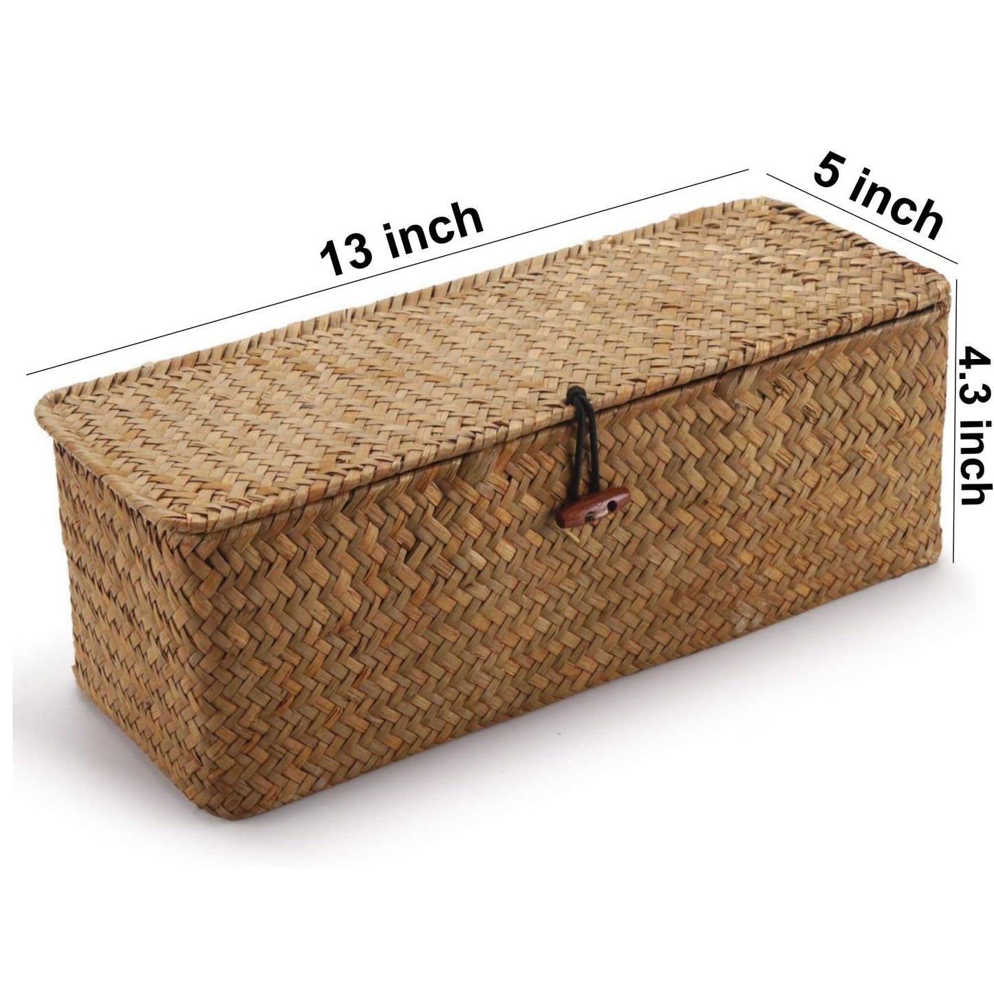 Toilet Tank Basket with Lid, Seagrass Storage Basket for Bathroom, Wicker Woven Bathroom Organizer with 3 Compartments, Small