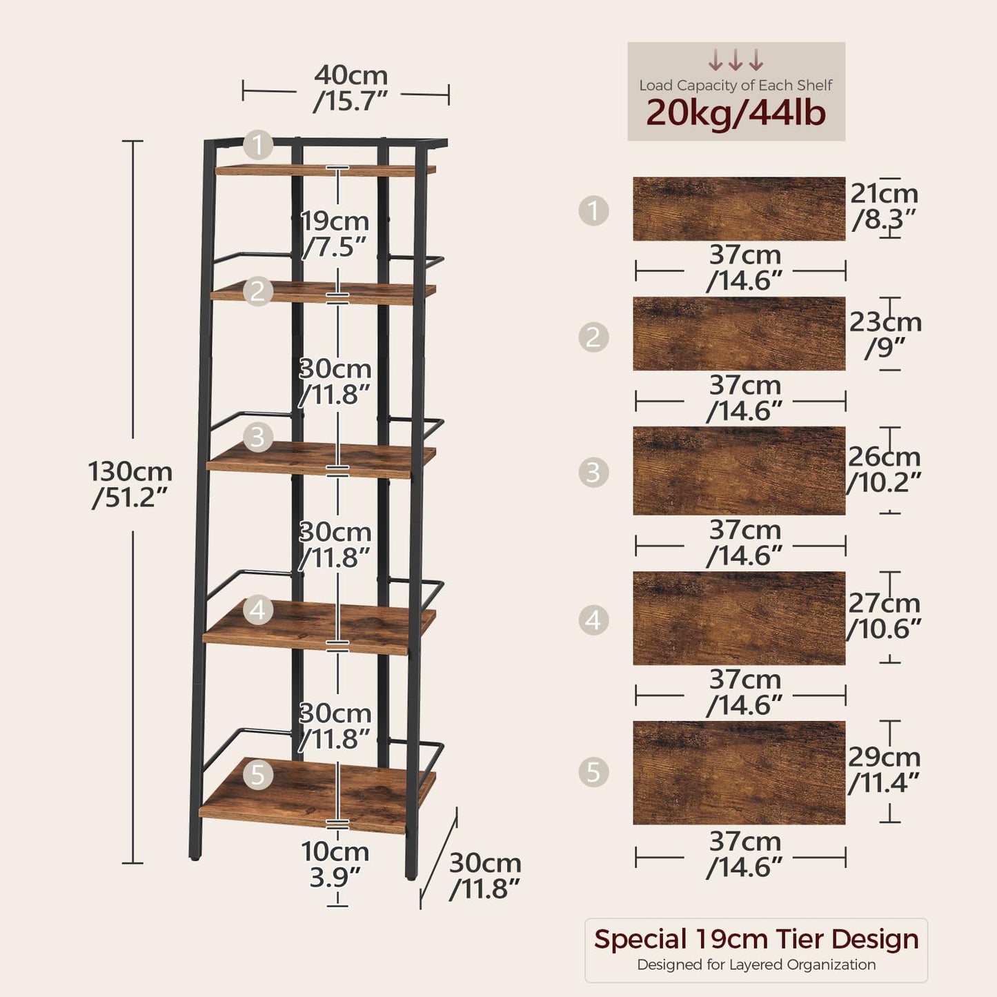 MAHANCRIS Ladder Shelf, Book Shelf, Ladder Shelving Unit, Narrow Bookcase
