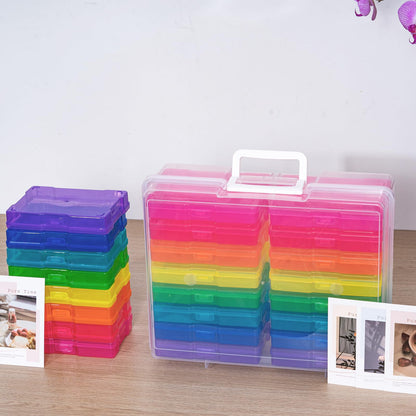 novelinks Transparent 4" x 6" Photo Cases and Clear Craft Keeper with Handle - 16 Inner Cases Plastic Storage Container Box (Multi-colored)