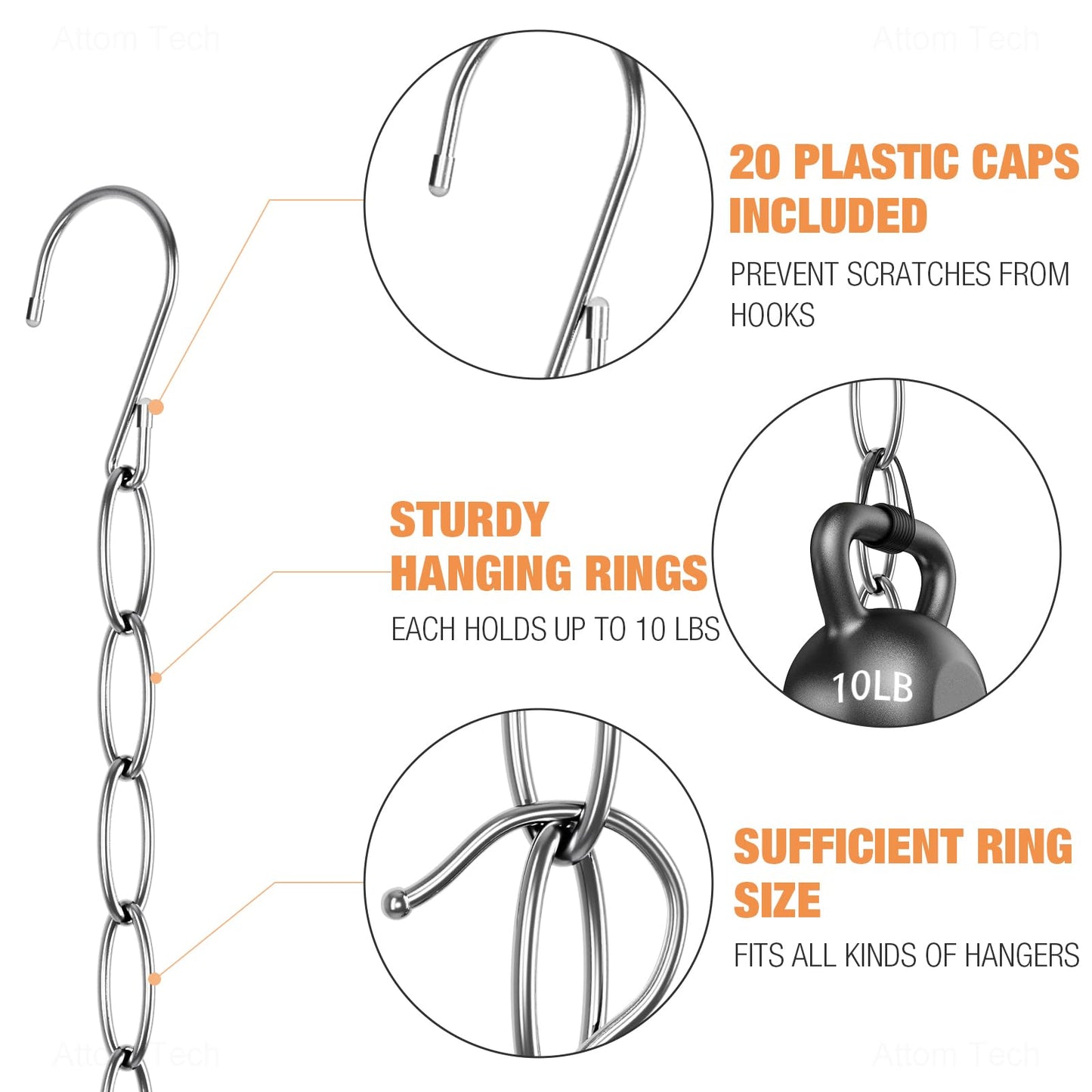 NiHome 10-Pack Space Saving Clothing Chain Hanger, Foldable Metal, Silver