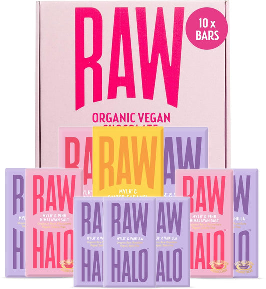 Vegan Chocolate Bar - Raw Halo - Mylk Collection Box - 10 Bars - Organic, Dairy & Gluten Free