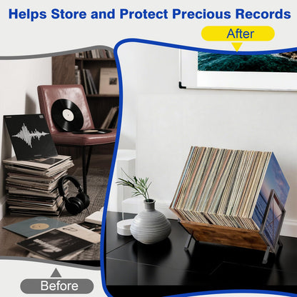 GHWMYD Vinyl Record Stand for 80-100 LPs, Metal Record Storage with Non-Slip Separator Clamp, Record Shelf Easy to Assemble