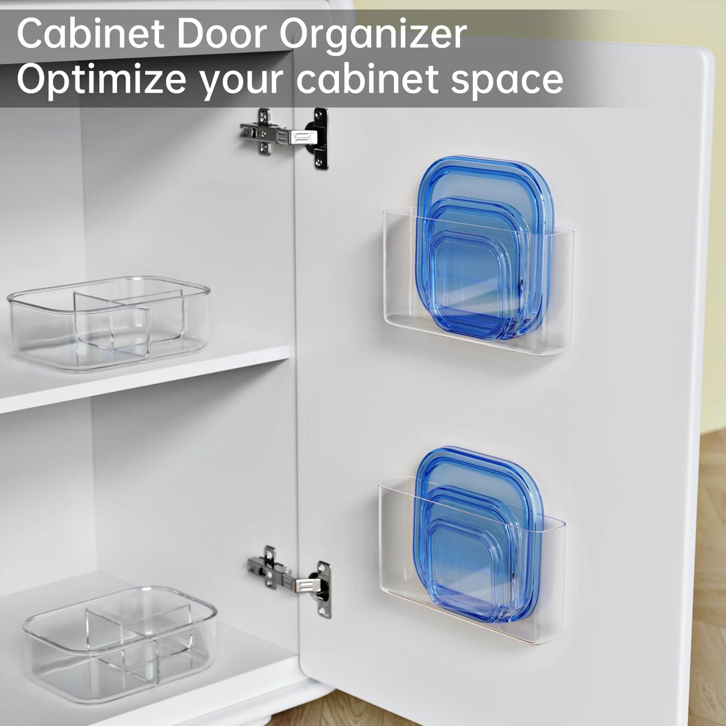 NiHome 2-Pack Kitchen Cupboard Cabinet Door Storage Box, Self-Adhesive Wall Mounted Over Kitchen Storage Box No-Drill Installation