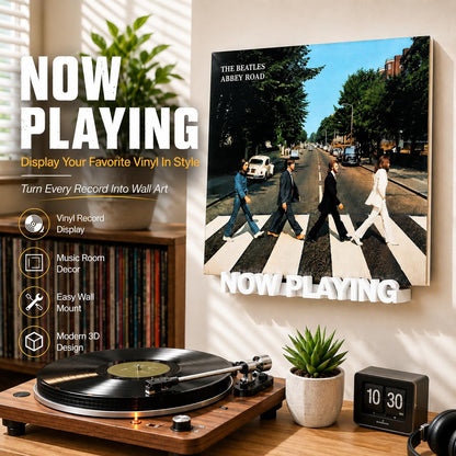 WPESI Now Playing Vinyl Record Stand, Wall Mount Display for Albums - Hanging Record Storage Holder (White)