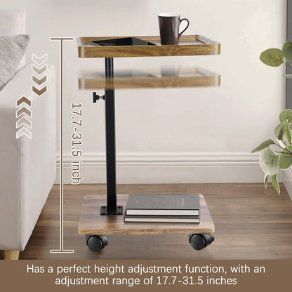 Turmegtt Adjustable Side Table C Shaped Side Table with Wheels