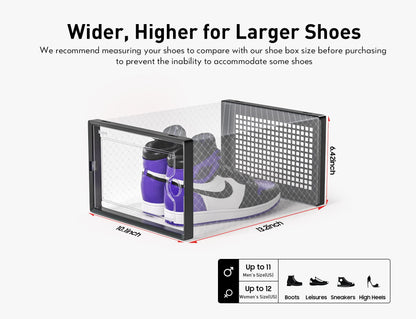 Kuject Large Shoe Boxes, Clear Stackable Shoes Storage Organiser, Fit Size 12, Plastic Sneakers Containers, Great Substitute for Shoe Rack, Space