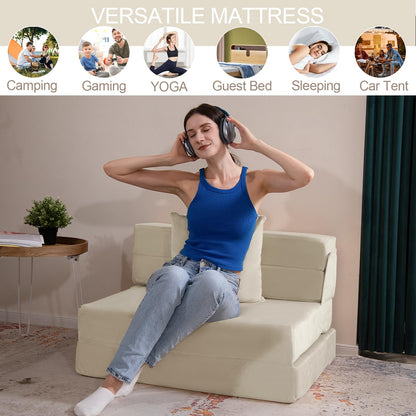 MeMoreCool Folding Floor Mattress Single, Fold Out Sofa Chair, Beige