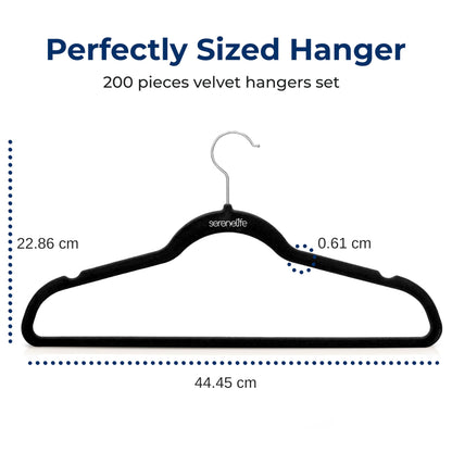 SereneLife Velvet Hangers 200 Pack - Non-Slip Felt Hangers with 360° Swivel Hook - Ultra-Thin, Lightweight Velvet Hangers for Shirts, Sweaters