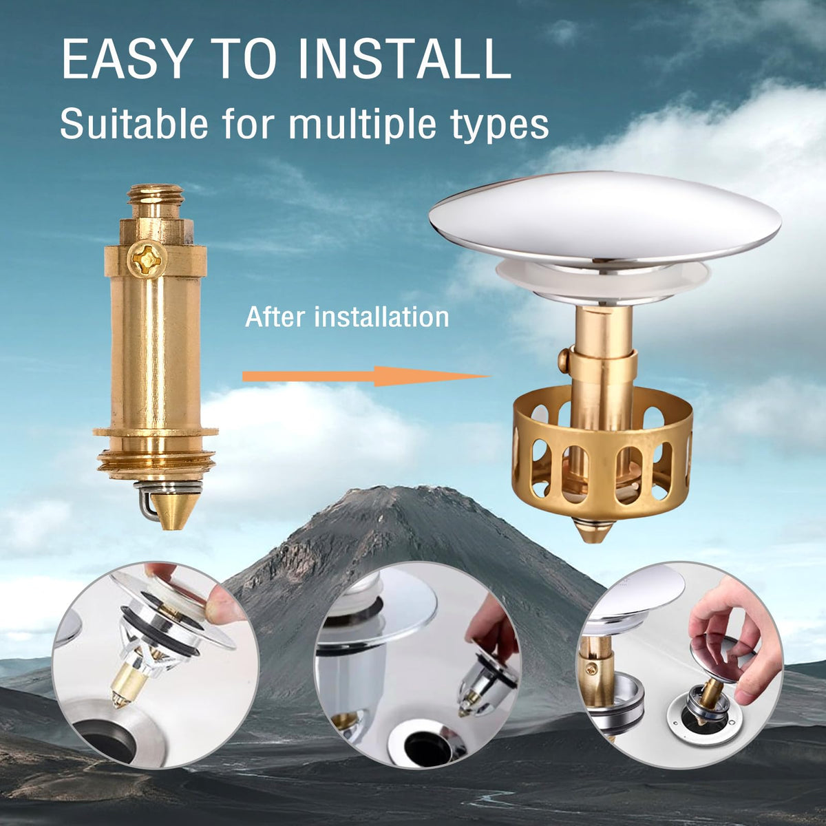3PCS Basin Pop Up Click Clack Brass Plug Bolt, Assembly Basin Pop Up Click Clack Bath Basin Waste Bolt