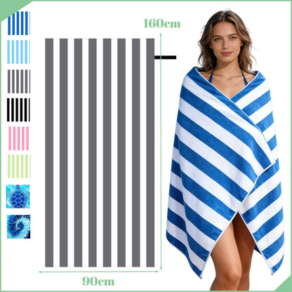 Large Microfibre Beach Towel for Adults with Bag 160x90cm,Grey Quick Dry Beach Towel with Double Sided,Lightweight Beach Microfiber Towels for Travel