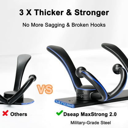 Dseap Coat Rack Wall Mount, Heavy Duty 2.5mm Base vs Flimsy 1mm, Double-Thick Solid Anti-Snap Hooks