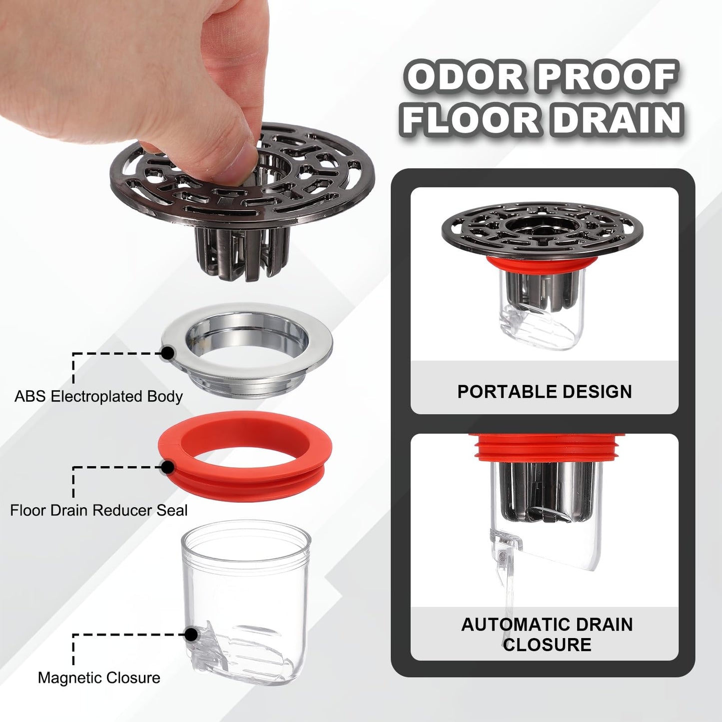uxcell Odor Proof Floor Drain, ABS Floor Drain Cover Shower Plug Drain Backflow Preventer Suitable for 1.3-1.7" Caliber Pipes Tubes Bathroom Kitchen
