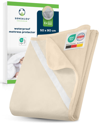 Sensalou Waterproof Mattress Protector 50 x 90 cm Beige – Mattress Cover for Bed and Baby Cot