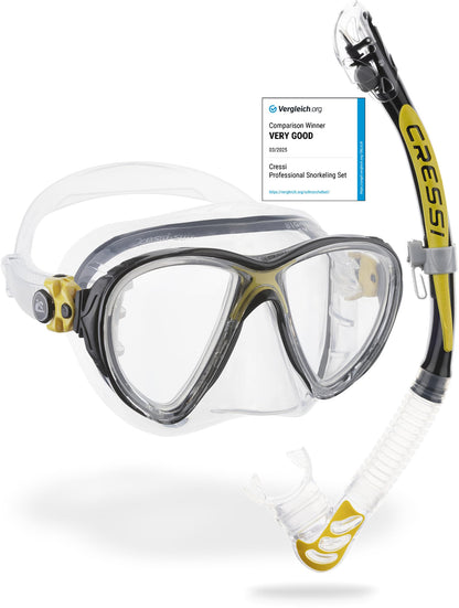 Cressi Big Eyes Evolution Plus Kappa Ultra Dry Combo Diving Set (Made in Italy), Clear/Yellow