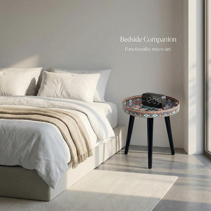Simmer Stone Round Indoor Side Tables with Detachable Wooden 3 Legs, Versatile Tray Table, Perfect For Round Coffee Table Tea