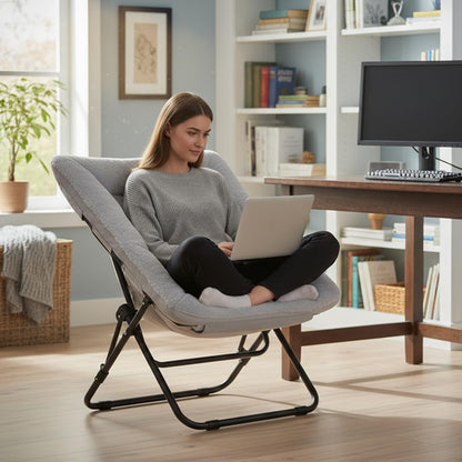 SESHINELL Comfy Saucer Lounge Chair, Oversized Foldable Faux Fur Moon Chair for Bedroom, Living Room, Dorm Rooms, Grey