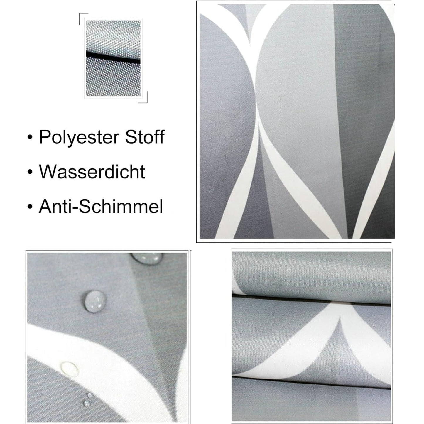 Bishilin Light Grey Shower Curtains for Bathroom 300x200CM with Hooks and Wave Pattern, Waterproof and Anti Mould Resistant, Machine Washable
