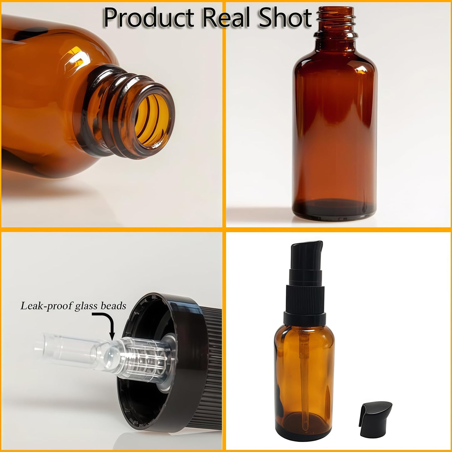 TUPANDY 3PCS 100ml/3.3oz Amber Glass Lotion Bottles Empty Refillable Cosmetic Makeup Travel Size Pump Dispenser Container Jars for Aromatherapy