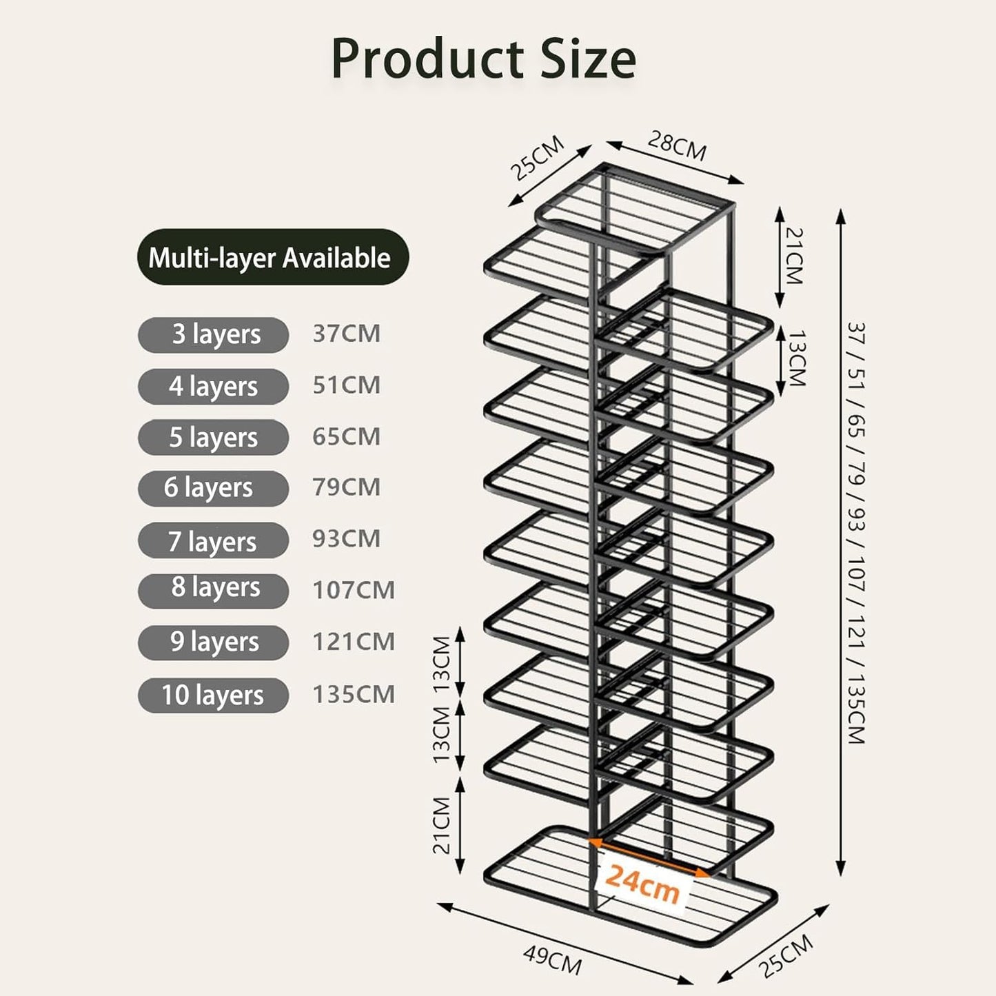 YOUSIS Multi Tier Shoe Rack,Shoe Racks Storage,Narrow Shoe Rack,Simple Installation Vertical Shape Shoe Racks,2 Rows Multi layer Show Rack for