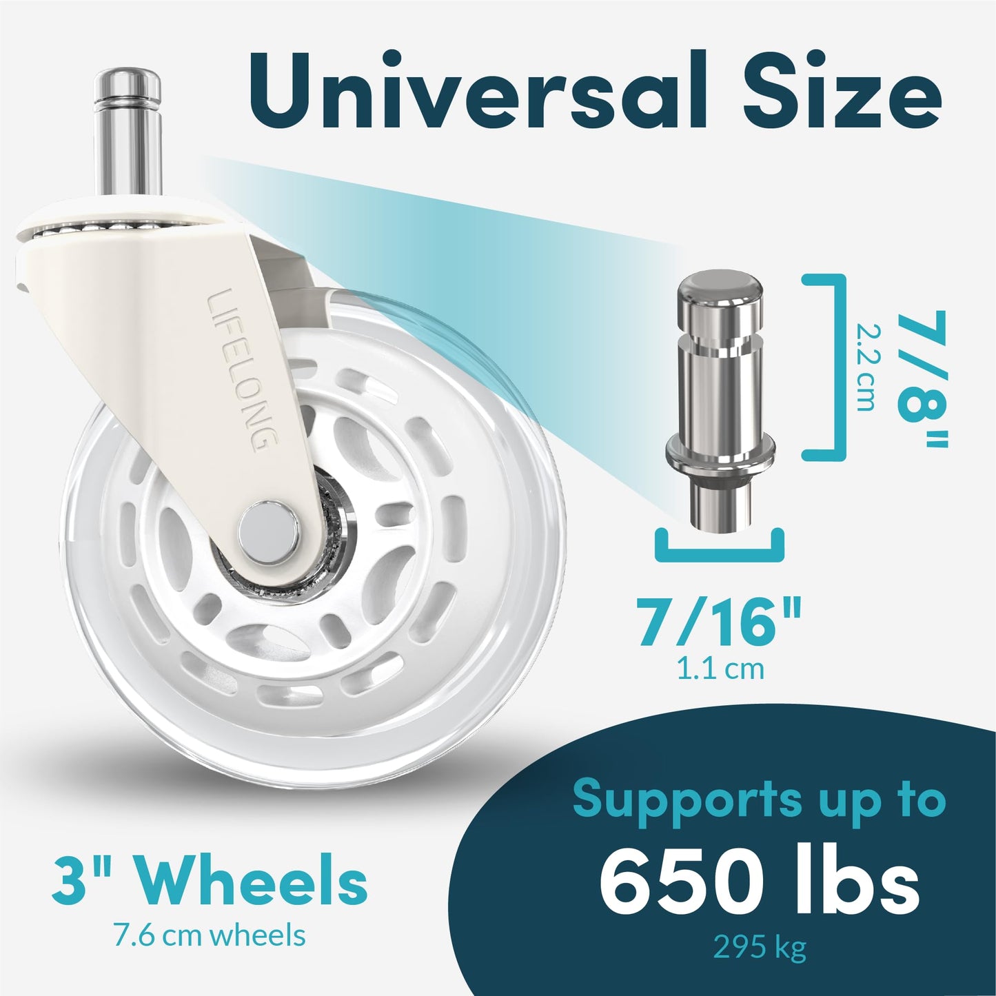 Office Chair Wheels Replacement Rubber Desk Chair Casters for Hardwood Floors and Carpet, Set of 5