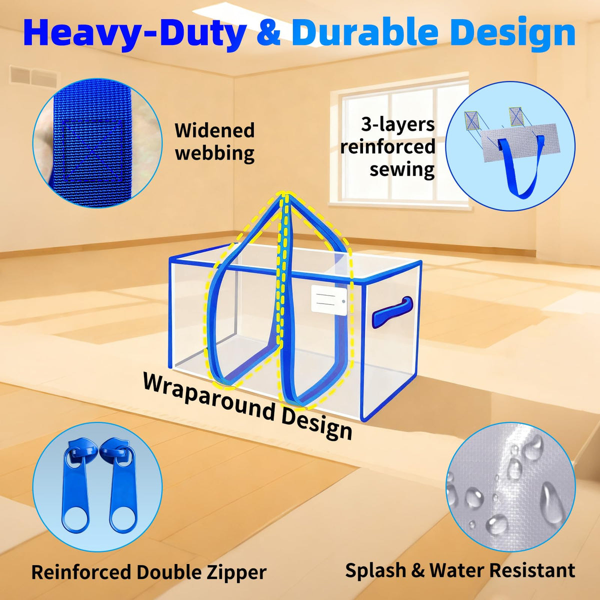 AuTong 4-Pack Storage Bags with Zips: 94L Clear Plastic Moving Bags with Reinforced Wrap Around Handles for Family, College Dorm