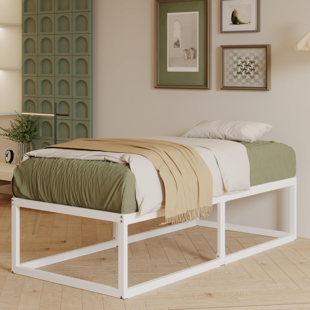 EMODA Small Single Bed Frame 75x190 cm with Sturdy Slats Support, White