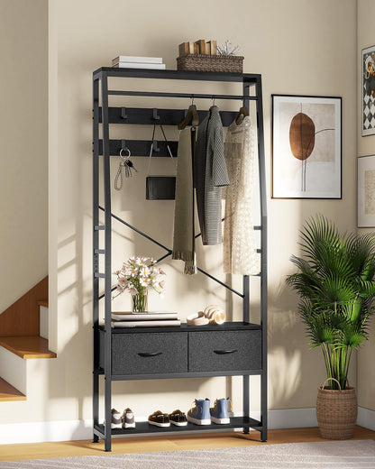 YITAHOME Coat Rack Stand with Shoe Storage, Floorstanding Hall Tree with Bench & 2 Foldable Drawers