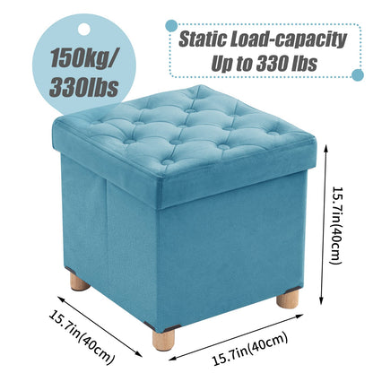 BRIAN & DANY Folding Storage Ottoman with Wood Legs, Velvet Footstools Cube for Living Room and Bedroom, 40x 40x 40 cm, Teal
