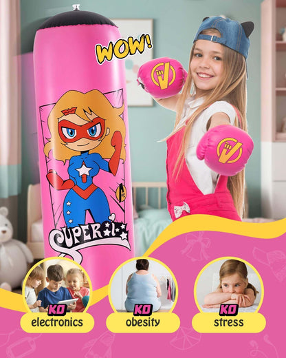 Punching Bag for Kids, Kids Boxing Set with Boxing Gloves 66" Large Inflatable Punching Bag,Gifts for Boys & Girls Age 5-12 for Practicing Karate,