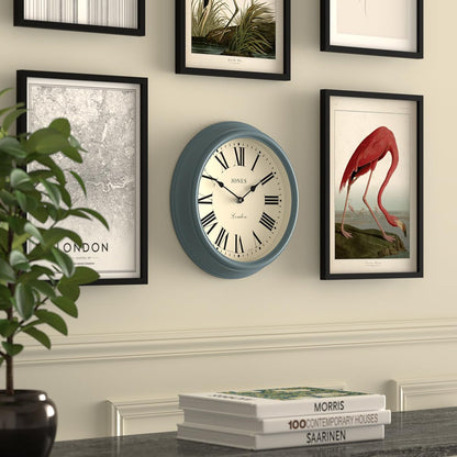 Jones Clocks Venetian wall clock | Classic round clock | 30cm | Blue | Roman numerals | Traditional design ideal for kitchen, living room or bedroom