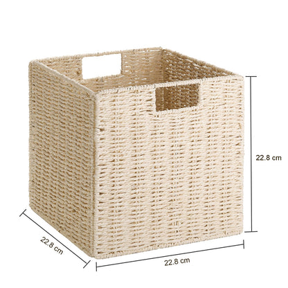 Vagusicc Wicker Storage Basket, Set of 2 Handwoven Wicker Basket, Foldable Storage Baskets Organizer Cube Bins with Handles for Shelves Bathroom