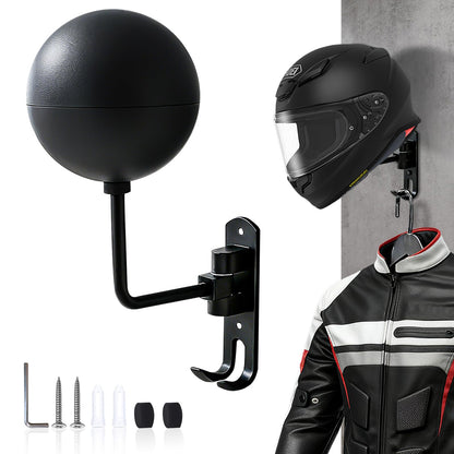 Griwuut 180° Motorcycle Helmet Rack Wall Mounted Rotatable Helmet Stand with 2 Hooks for Hard hat Handbag Coats Caps