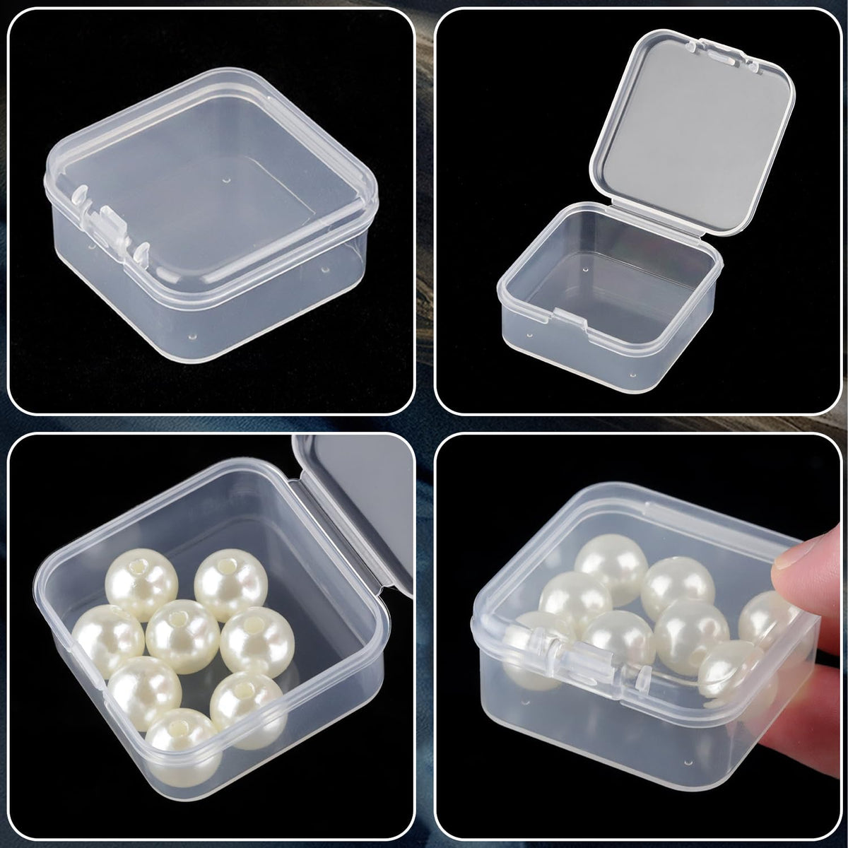 Prmape 48 Pieces Small Storage Box with Lid, 4.5 * 4.5 * 2cm Mini Rectangular Plastic Boxes, Mini Clear Bead Storage Containers