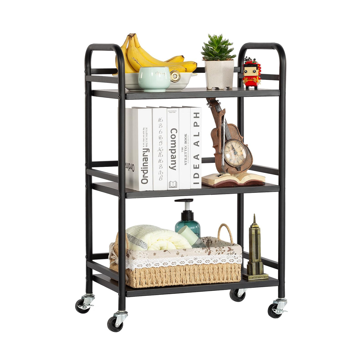 HDANI Serving Trolley,3-Tier Metal Trolley,Black,48x30x75cm