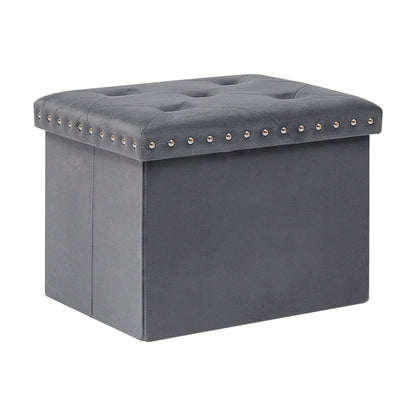 Bonlife Velvet Ottoman with Storage,Small Storage Boxes with Lids,Folding Ottoman Seat,Footstool for Living Room,42x32x32cm,Grey