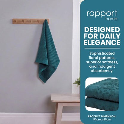 Rapport Home 2-Pack Versailles Jacquard Hand Towels | 50x85cm 100% Cotton 500GSM | Absorbent & Soft Bathroom Towel Set | Oeko-Tex Certified Lagoon