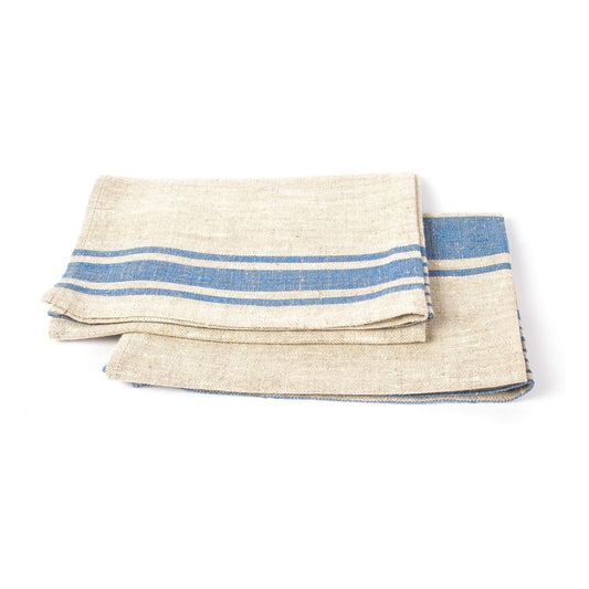 LinenMe Blue Striped Provence Linen Hand and Guest Towels, Set of 2, Natural