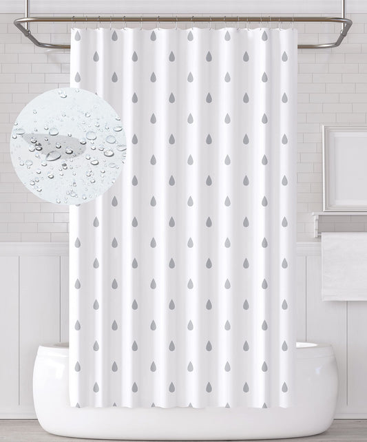 YOUNG DA Fabric Shower Curtain Grey & White Water Droplets Design for Bathroom, Shower Curtains Mould Proof Resistant 72x72 inch, Washable Fabric,