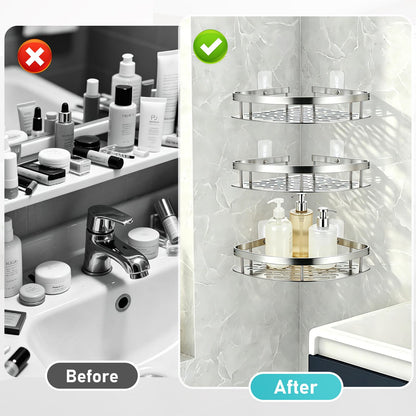 Suimlmta 3 Tier Corner Shower Caddy, No Drill Shower Shelf Organiser Wall Mounted Bathroom Shelves Storage Rack Fit for Showers Toilet Dorm Kitchen
