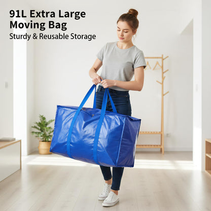 Snugkin Large Storage Bags 6 Pack 91L Moving Bags with Zips & Handles Heavy Duty Storage Boxes with Lids Water-Resistant Packing Bags for Home