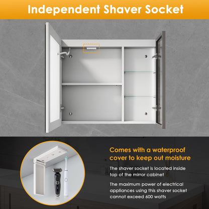 ELEGANT LED Bathroom Mirror Cabinet with Shaver Socket, Grey, 700x600mm