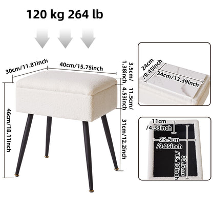Aibiju Faux Teddy Fur Dressing Table Stool, Rectangular Vanity Stool with Storage, Dressing Table Seat Small Side Table for Makeup Room, Bedroom,
