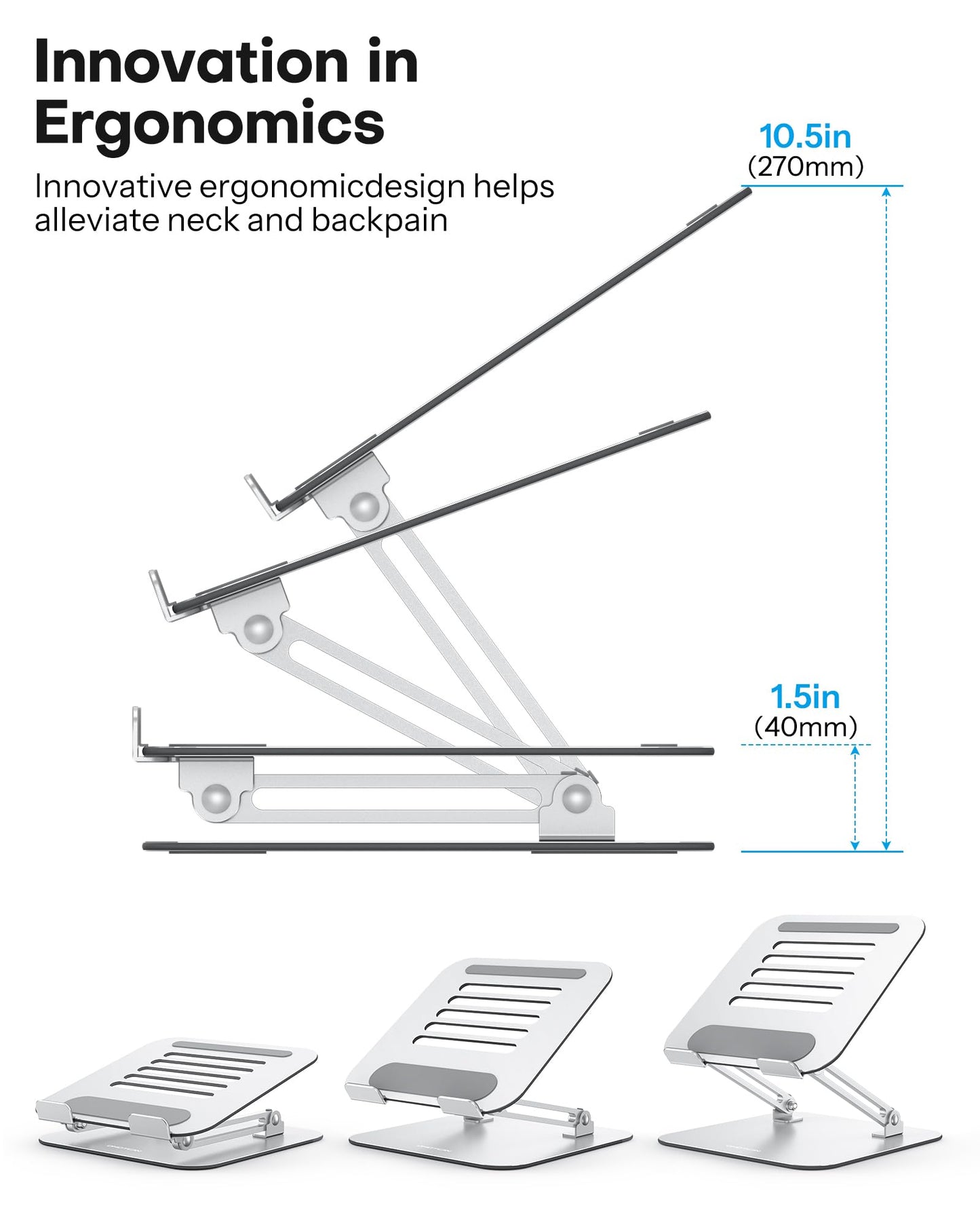 OMOTON Laptop Stand, Foldable Laptop Riser with Adjustable Height, 10-17.2"