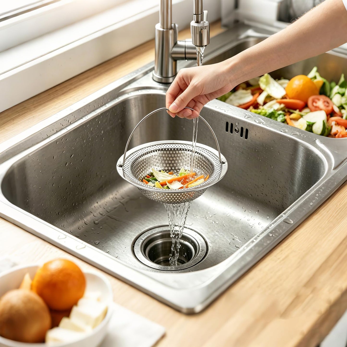 2 Pack Kitchen Sink Strainer, Sink Plug Strainer with Handle, sink Food Catcher, Shower Hair Catcher, Anti-Clogging, Outer Diameter 11cm