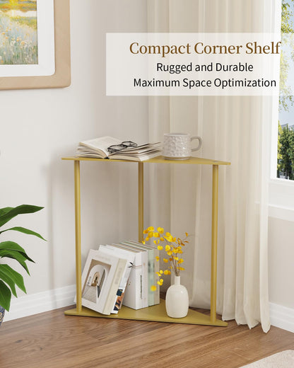 Yawinhe Triangle Metal Side Table,2-Tier Small Corner Table,Golden,1 Pack