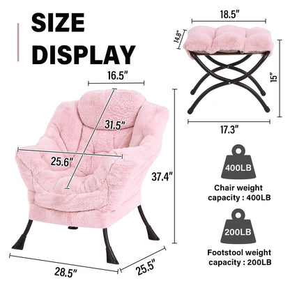 SESHINELL Armchair with Ottoman, Comfy Upholstered Lounge Reading Chair with Side Pocket and Armrests
