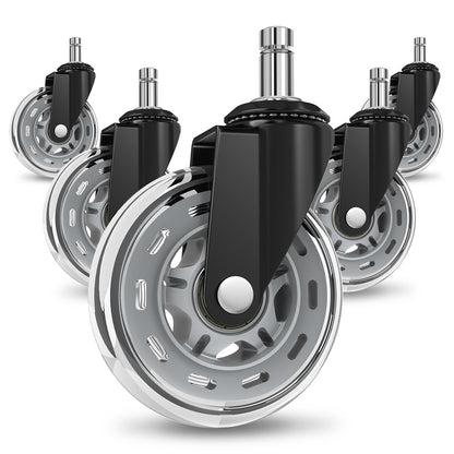 COSYLAND Office Chair Casters 11 mm x 22 mm - Set of 5 Casters for Office Chairs - Super Quiet and Soft for Hard Floors, Parquet, Carpet, Laminate