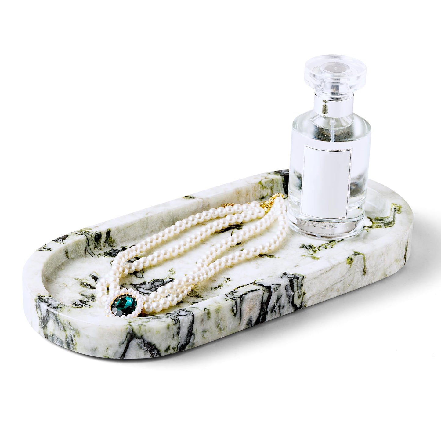 WORHE Natural Marble Vanity Tray Luxury Oval Stone for Jewelry Perfume Calacatta Violam Tray Natural Bathroom Tray for Bathroom Countertop Storage