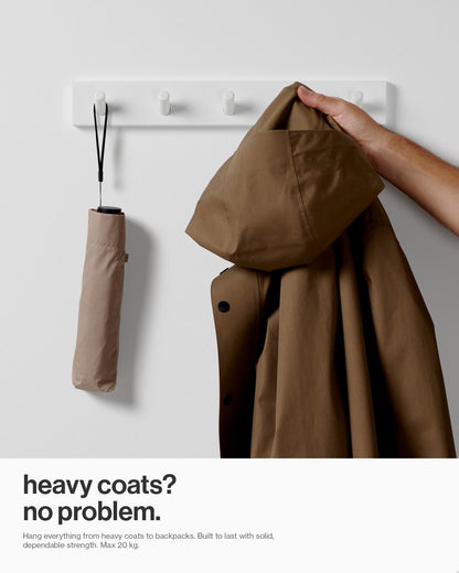 LARHN White Wall-Mounted Coat Rack - 5 Coat Hooks, 43cm